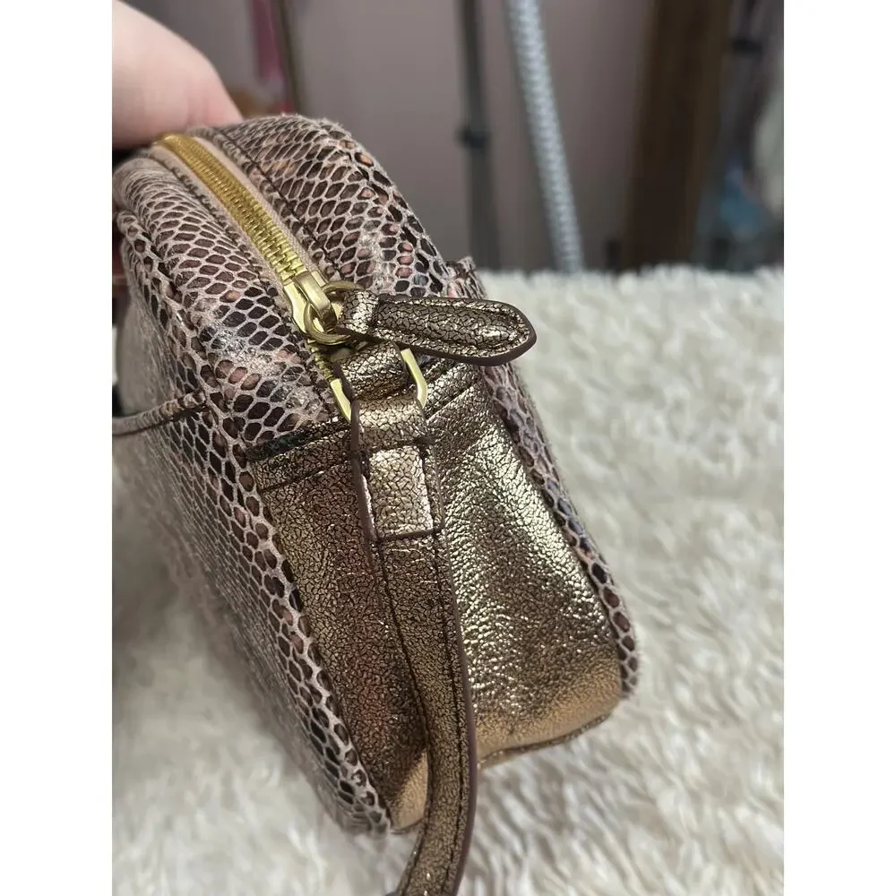 G.I.L.I Snake Embossed Leather Rose Gold Shimmer Crossbody Purse Camera Bag